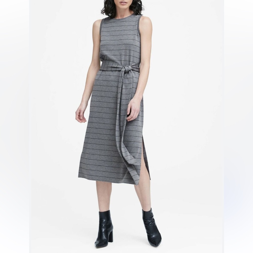 Banana Republic Ponte Stripe Midi Tank Dress in Grey/Black